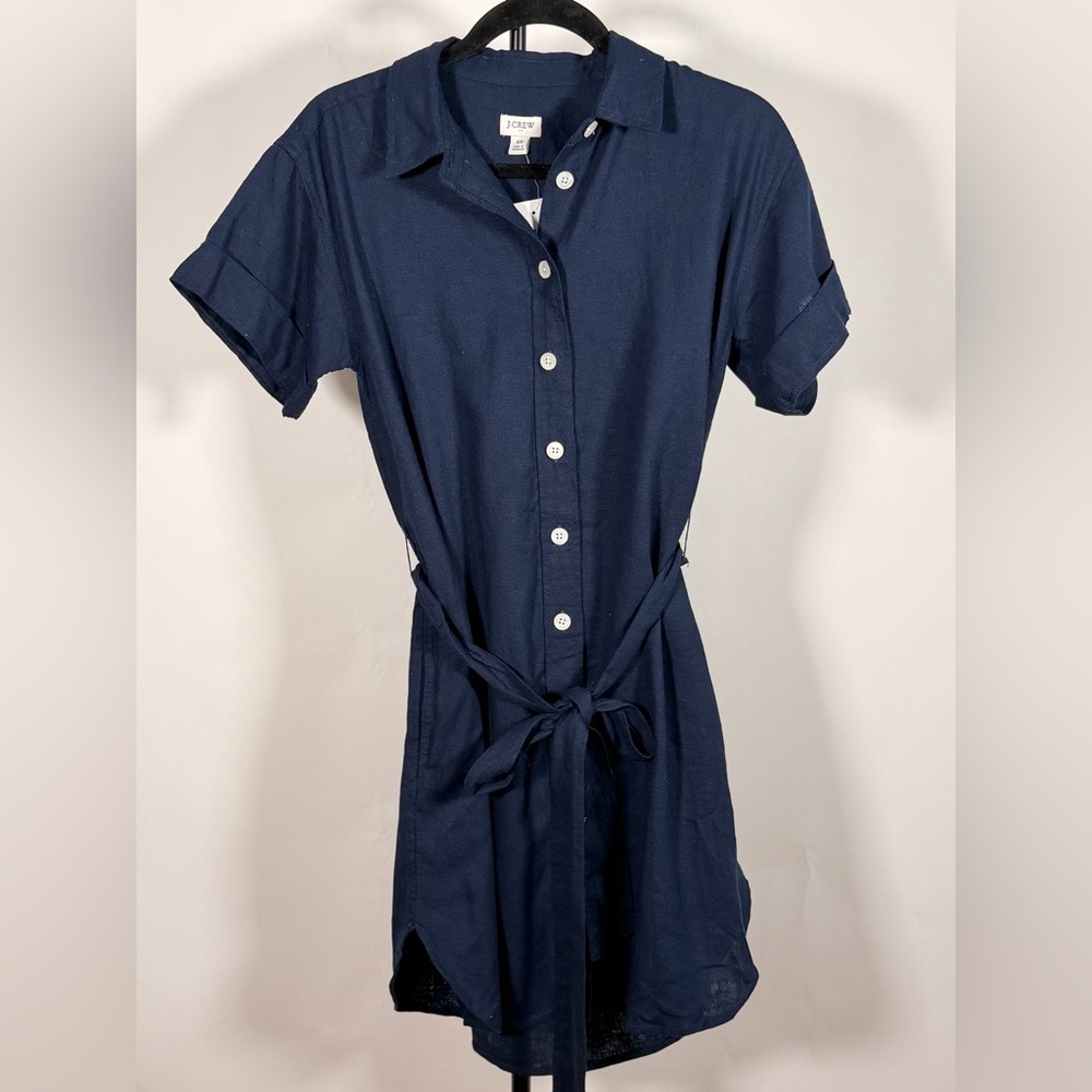NWT JCrew Factory Linen-blend belted mini shirt-dress - Picture 4 of 8